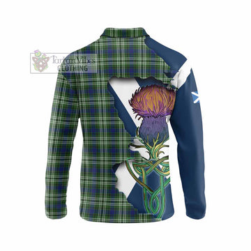 Tartan Vibes Clothing Swinton Tartan Family Crest Long Sleeve Polo Shirt Scottish Thistle Celtic Inspired