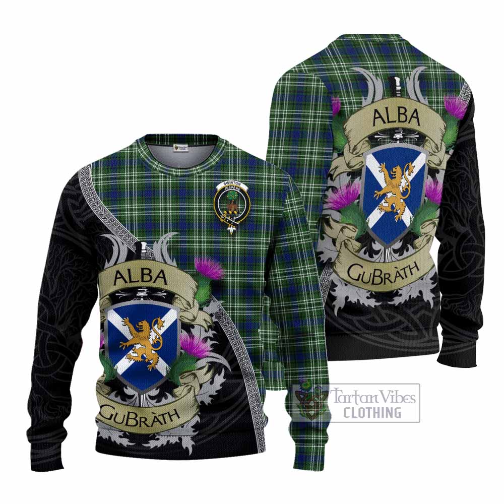 Swinton Tartan Family Crest Knitted Sweater Lion Rampant Royal Thistle Shield Celtic Inspired - Tartan Vibes Clothing