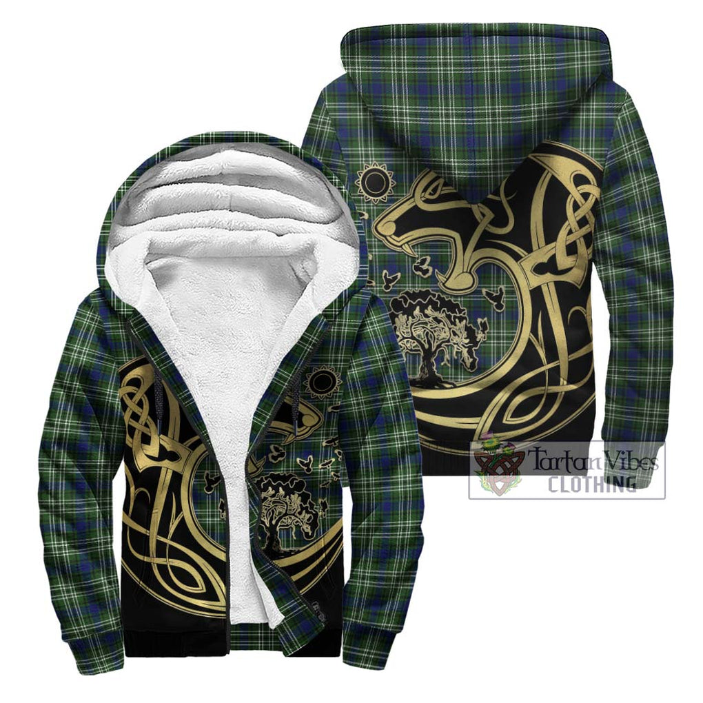Swinton Tartan Sherpa Hoodie with Family Crest Celtic Wolf Style Unisex - Tartan Vibes Clothing