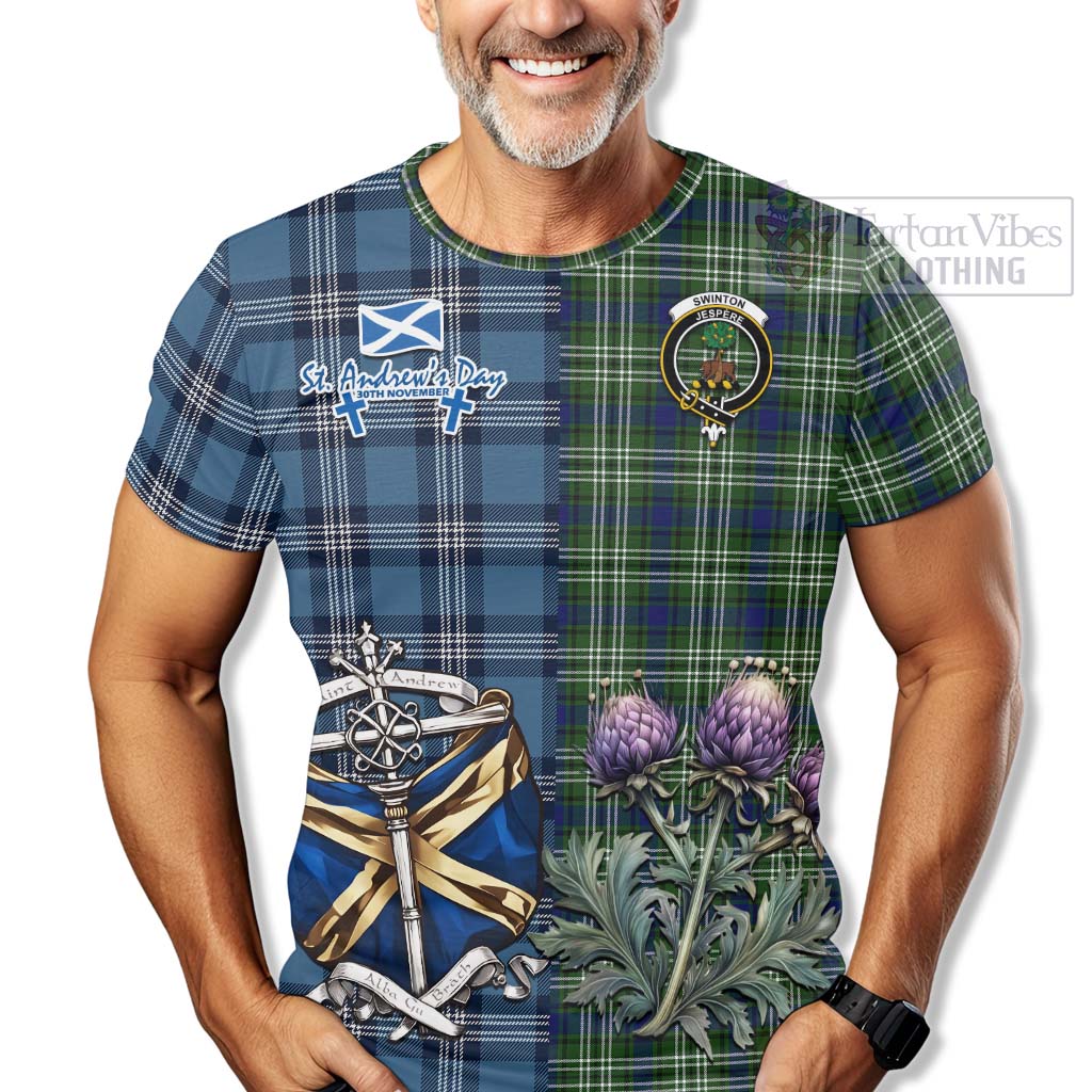 Swinton Tartan T-Shirt Happy St. Andrew's Day Half Tartan Style - Tartan Vibes Clothing