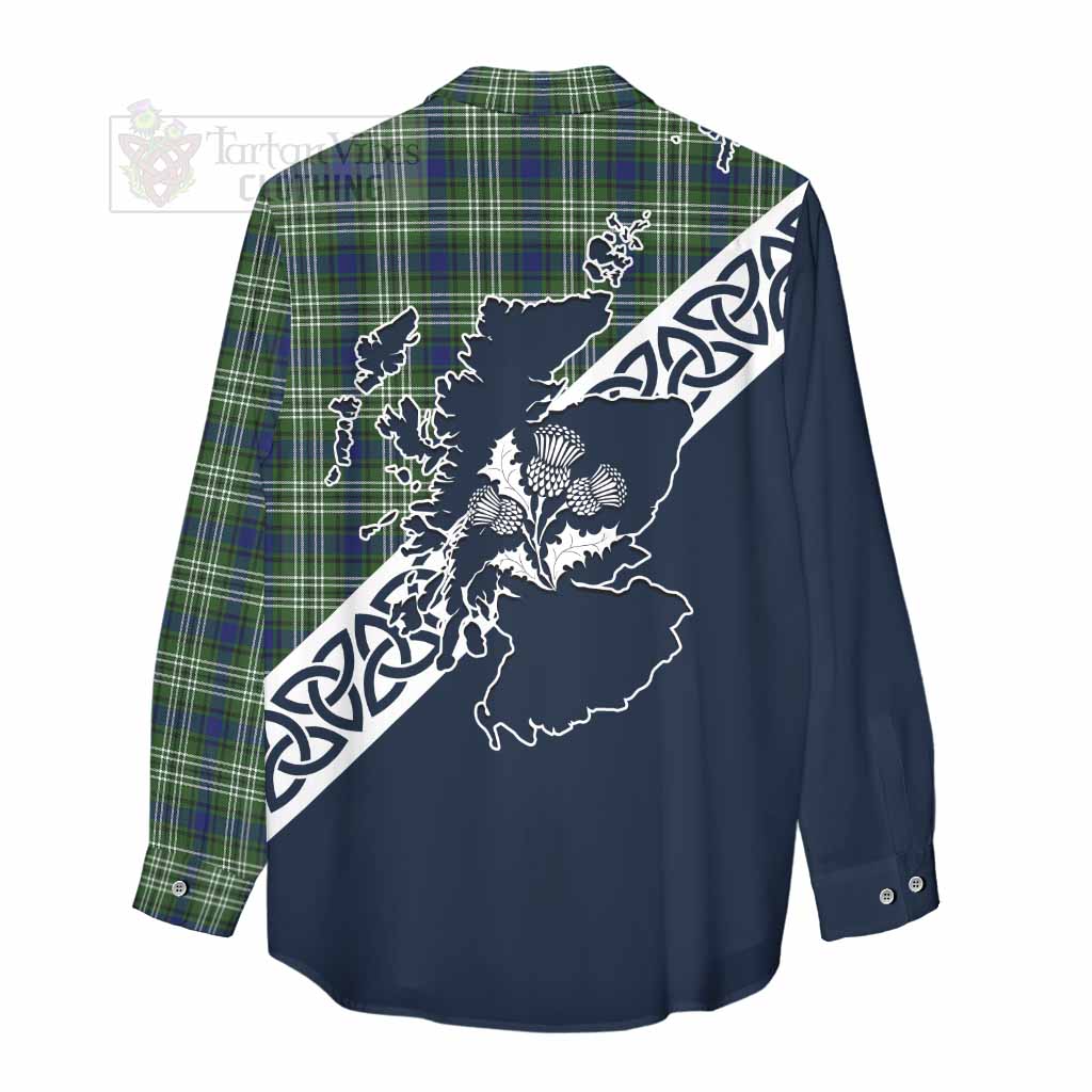 Swinton Tartan Women's Casual Shirt Featuring Thistle and Scotland Map - Tartan Vibes Clothing