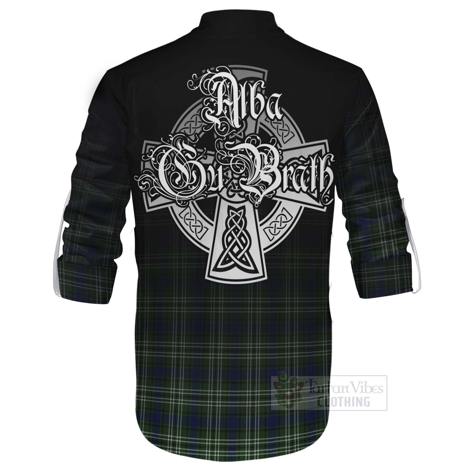 Tartan Vibes Clothing Swinton Tartan Ghillie Kilt Shirt Featuring Alba Gu Brath Family Crest Celtic Inspired