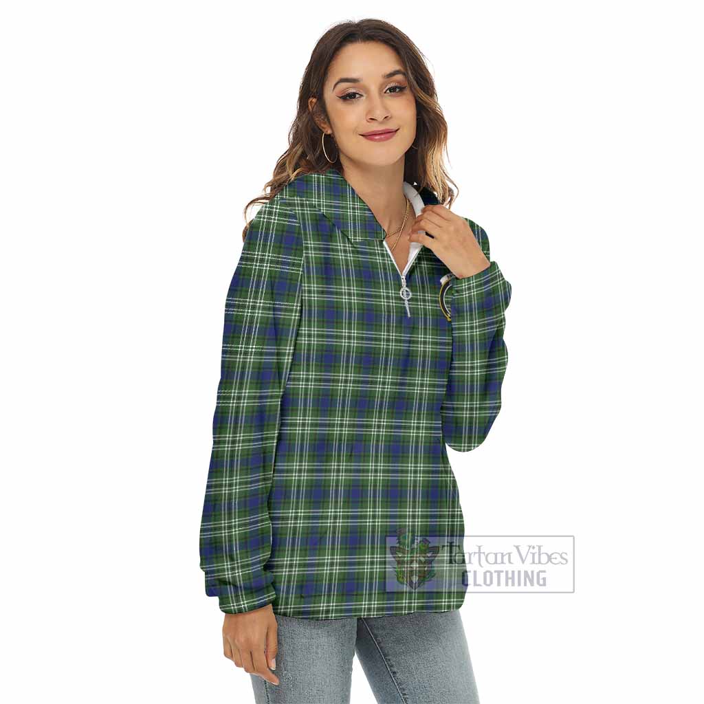 Swinton Tartan Women's Borg Fleece Hoodie with Half Zip with Family Crest - Tartan Vibes Clothing
