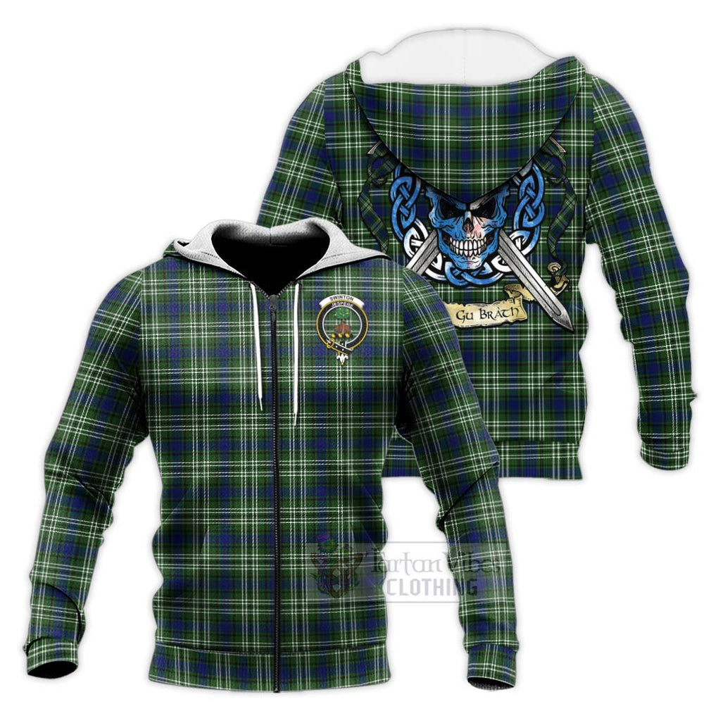 Swinton Tartan Knitted Hoodie with Family Crest Celtic Skull Style Unisex Knitted Zip Hoodie - Tartan Vibes Clothing