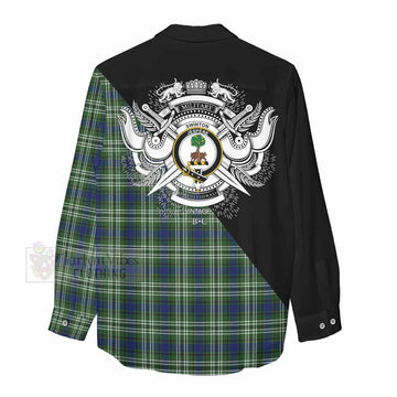 Swinton Tartan Women's Casual Shirt with Family Crest and Military Logo Style - Tartan Vibes Clothing