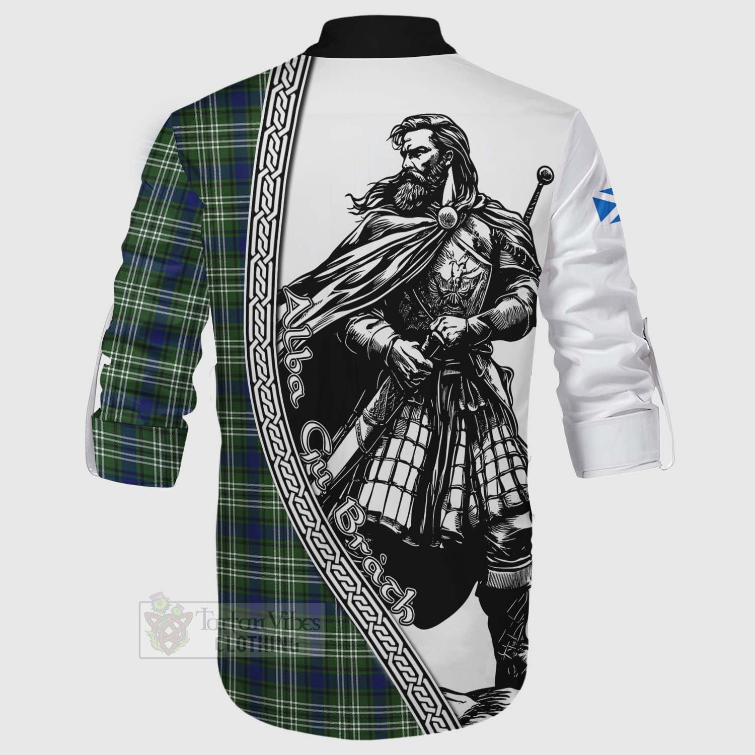 Swinton Tartan Clan Crest Ghillie Kilt Shirt with Highlander Warrior Celtic Style - Tartan Vibes Clothing