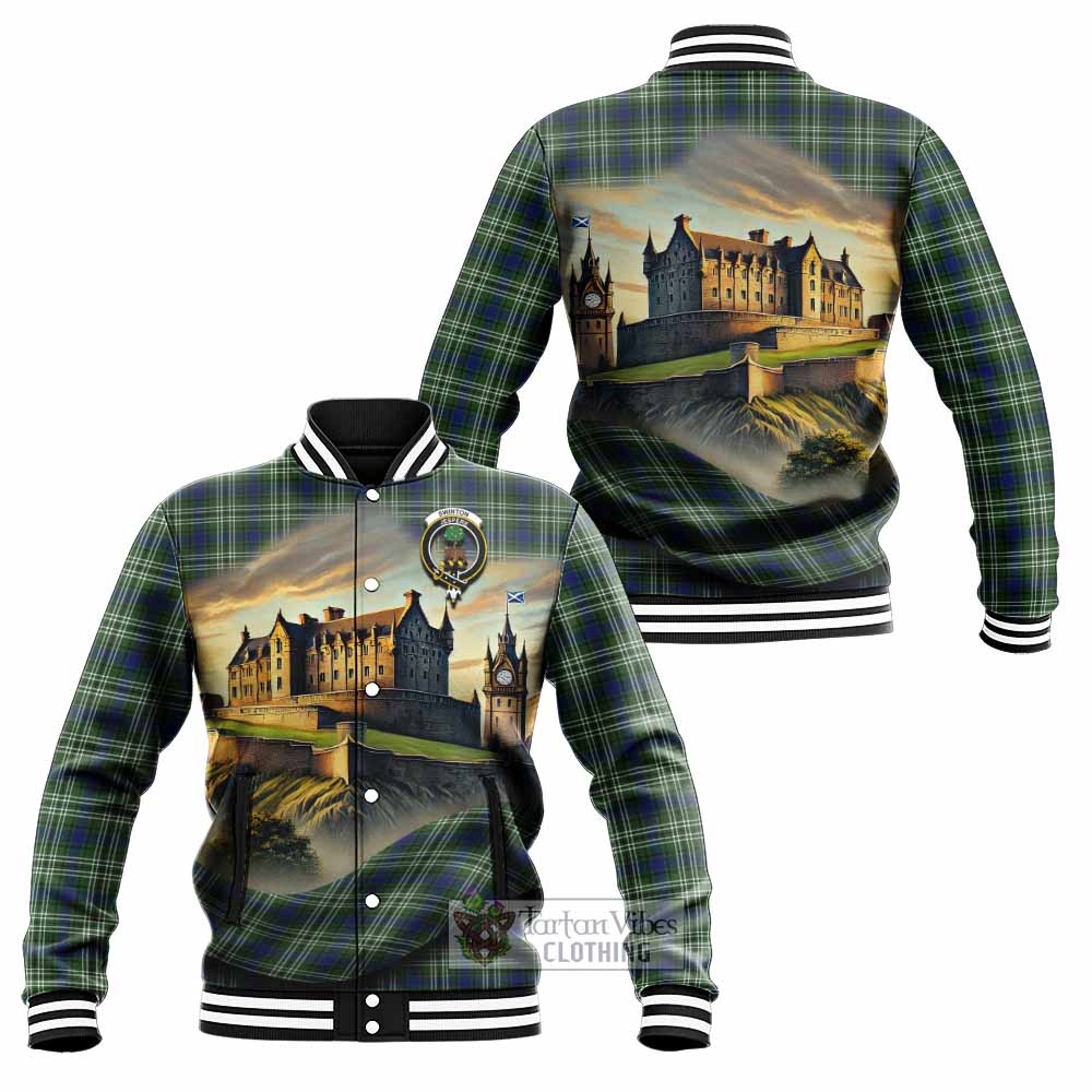 Swinton Tartan Family Crest Baseball Jacket with Scottish Ancient Castle Style - Tartan Vibes Clothing