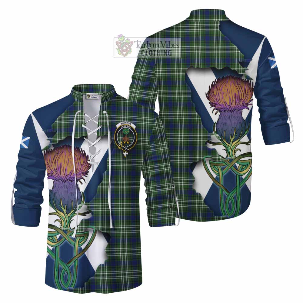 Tartan Vibes Clothing Swinton Tartan Family Crest Ghillie Kilt Shirt Scottish Thistle Celtic Inspired