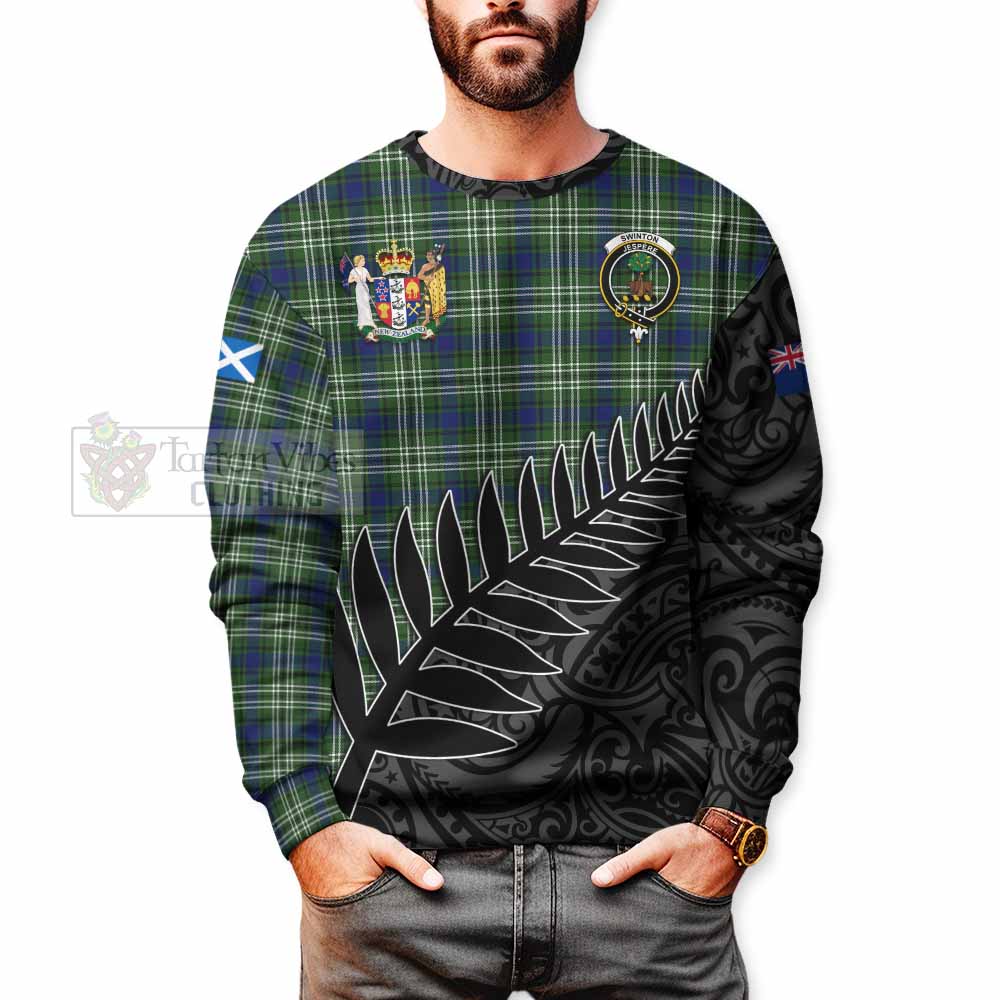 Swinton Crest Tartan Sweatshirt with New Zealand Silver Fern Half Style - Tartan Vibes Clothing