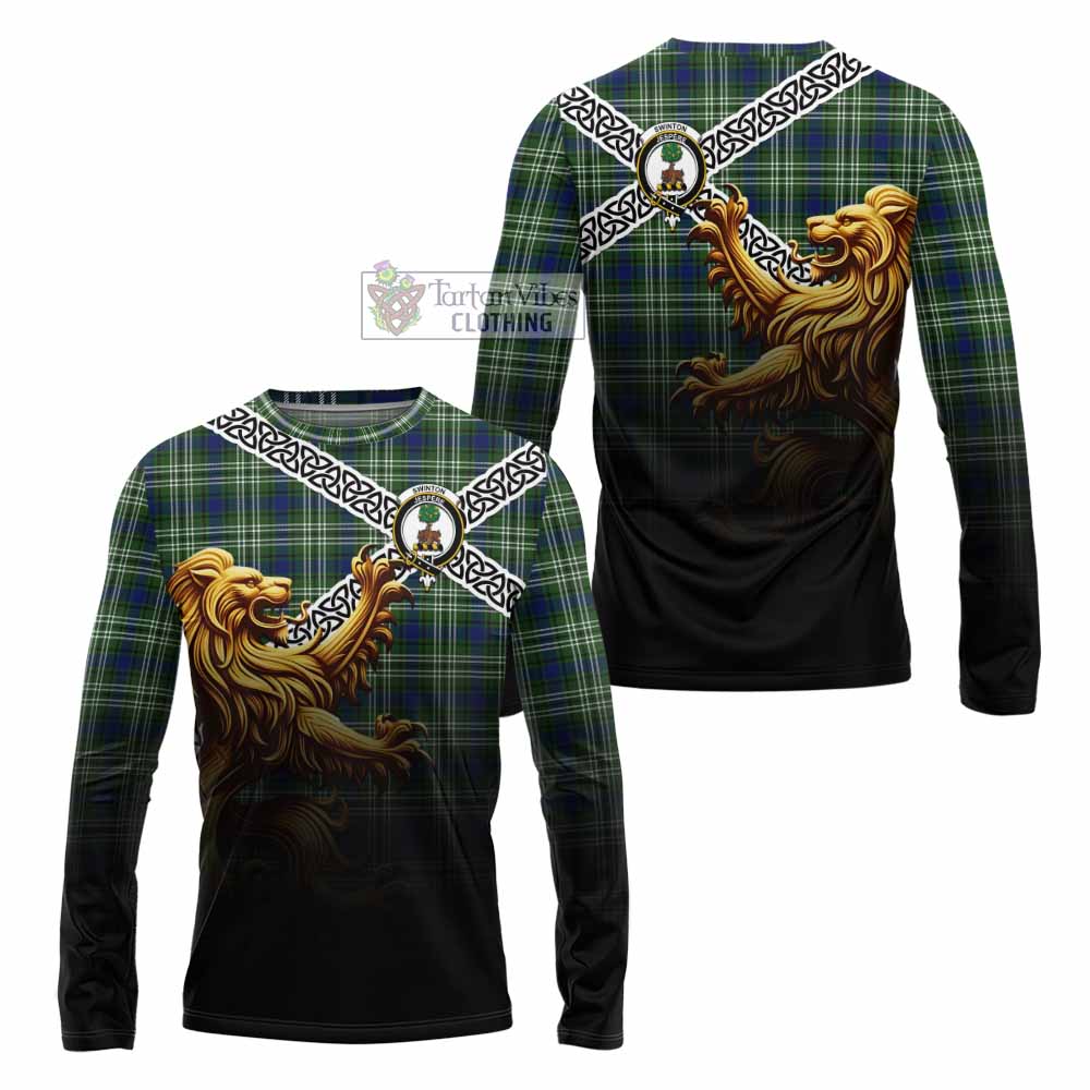Swinton Crest Tartan Long Sleeve T-Shirt with Golden Lion Emblem Celtic Style - Tartan Vibes Clothing