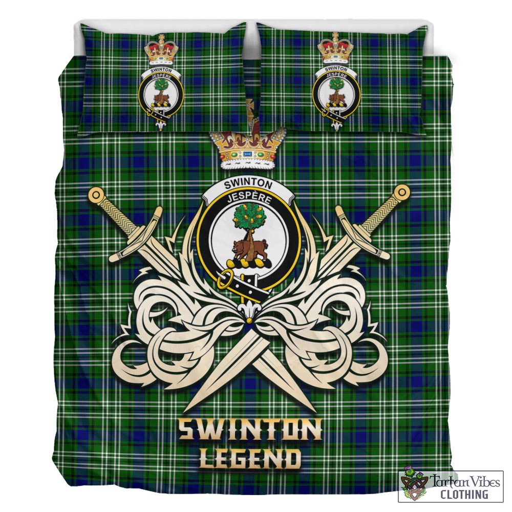 Tartan Vibes Clothing Swinton Tartan Bedding Set with Clan Crest and the Golden Sword of Courageous Legacy