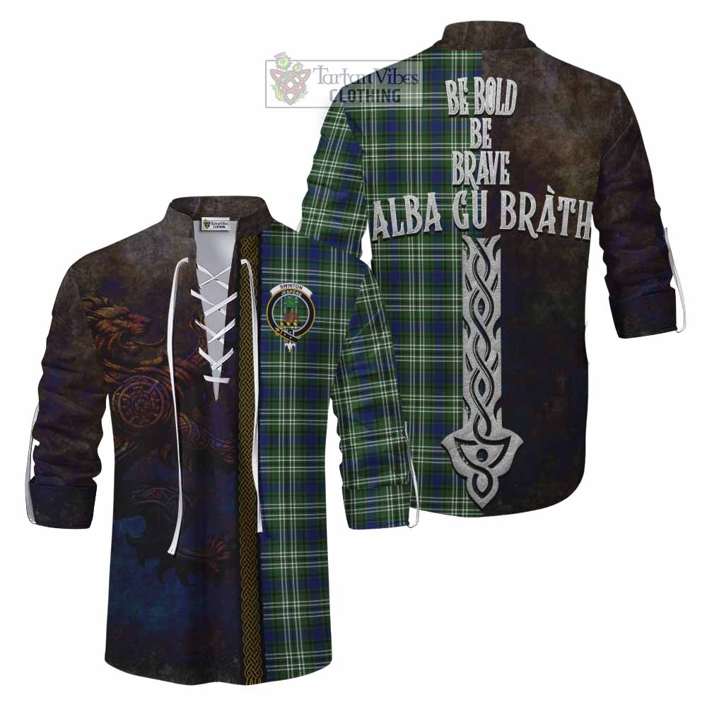 Tartan Vibes Clothing Swinton Tartan Family Crest Ghillie Kilt Shirt Alba Gu Brath Be Brave Lion Ancient Style