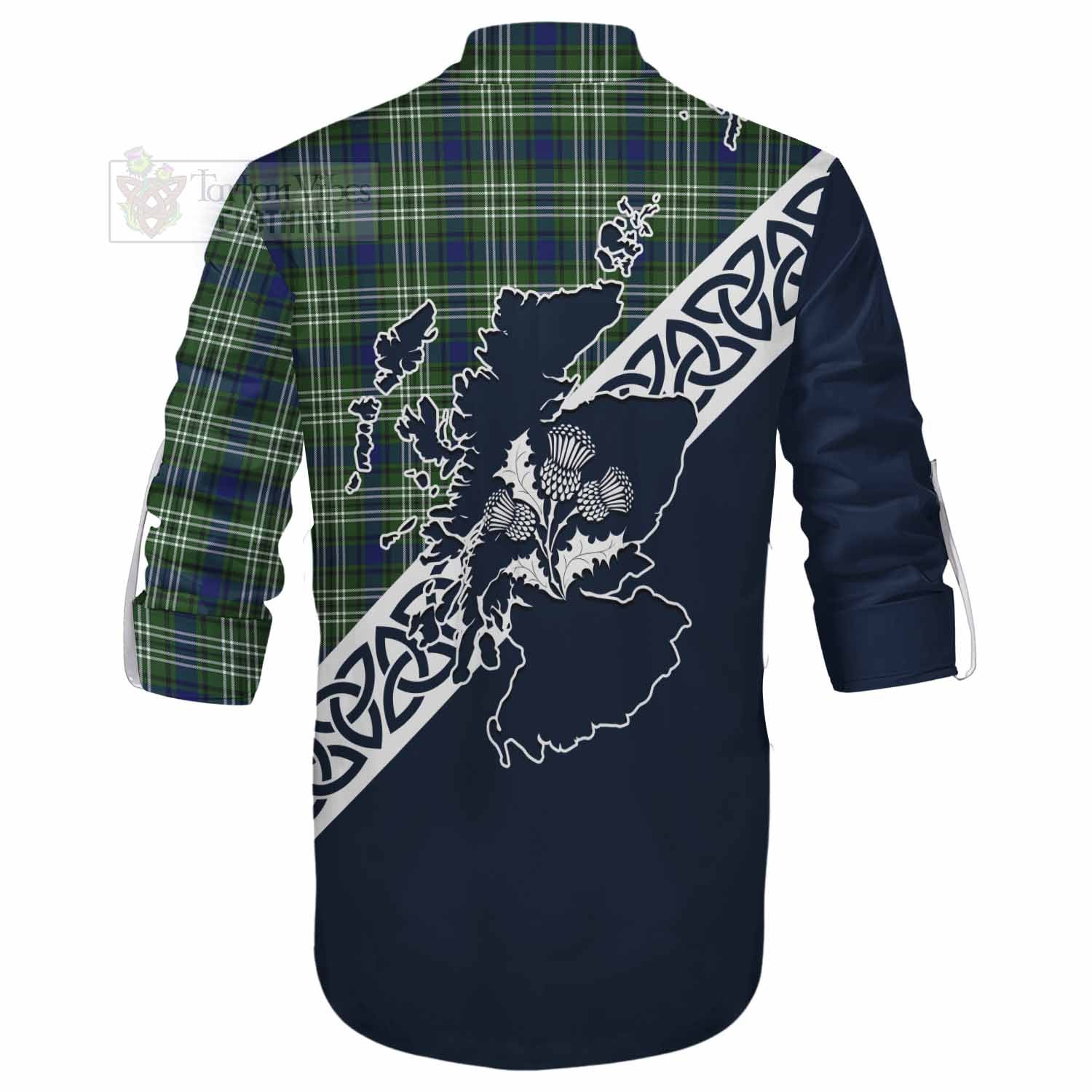 Swinton Tartan Ghillie Kilt Shirt Featuring Thistle and Scotland Map - Tartan Vibes Clothing