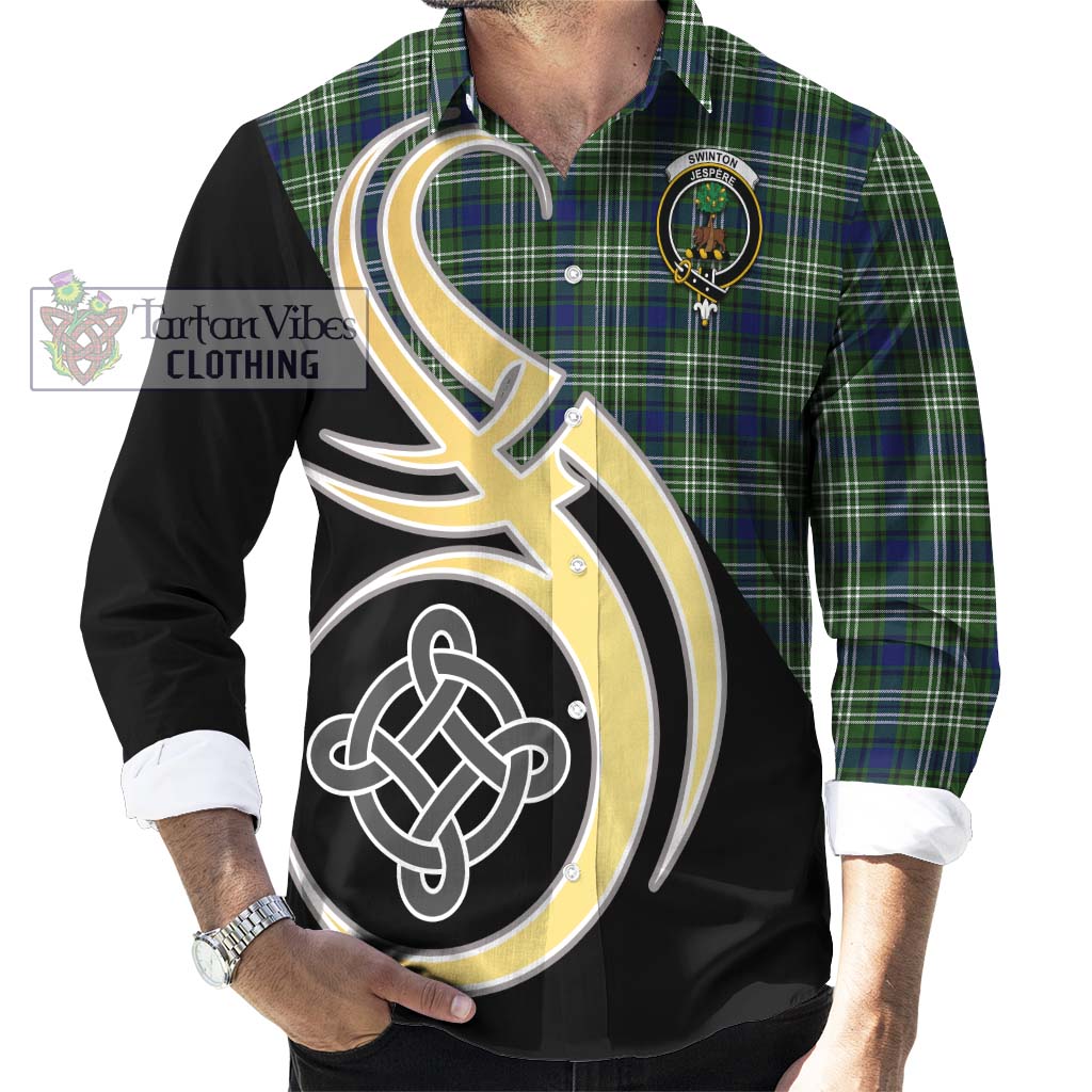 Swinton Tartan Long Sleeve Button Shirt with Family Crest and Celtic Symbol Style - Tartan Vibes Clothing