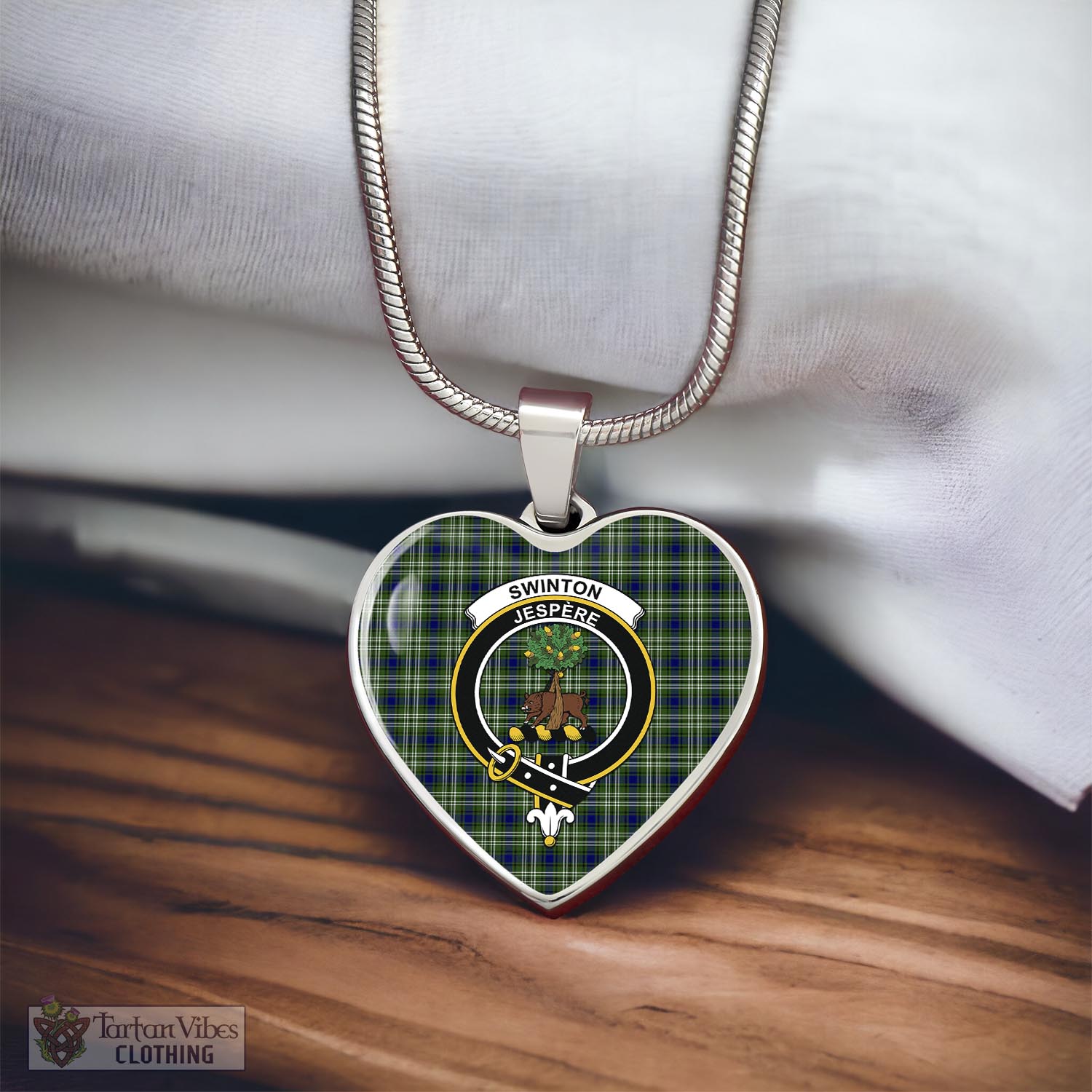 Swinton Tartan Heart Necklace with Family Crest - Tartan Vibes Clothing