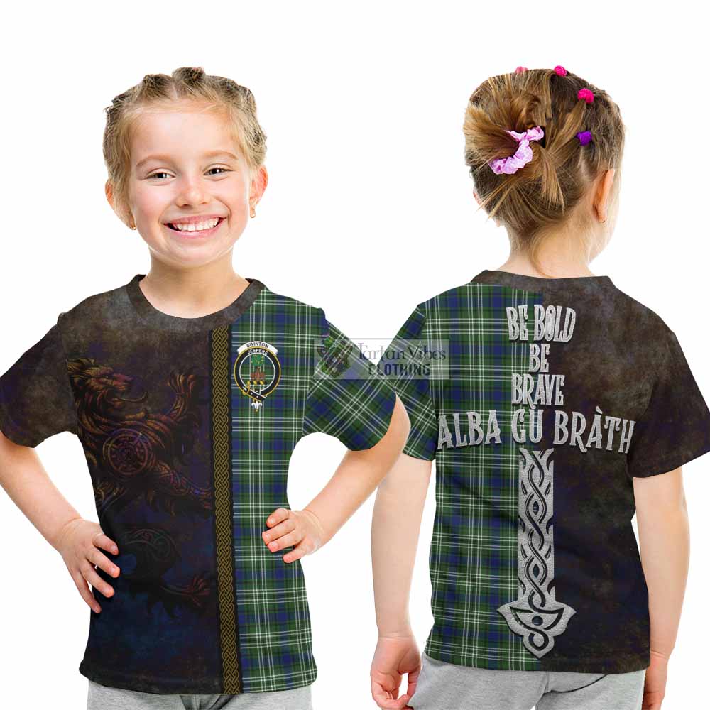 Tartan Vibes Clothing Swinton Tartan Family Crest Kid T-Shirt Alba Gu Brath Be Brave Lion Ancient Style