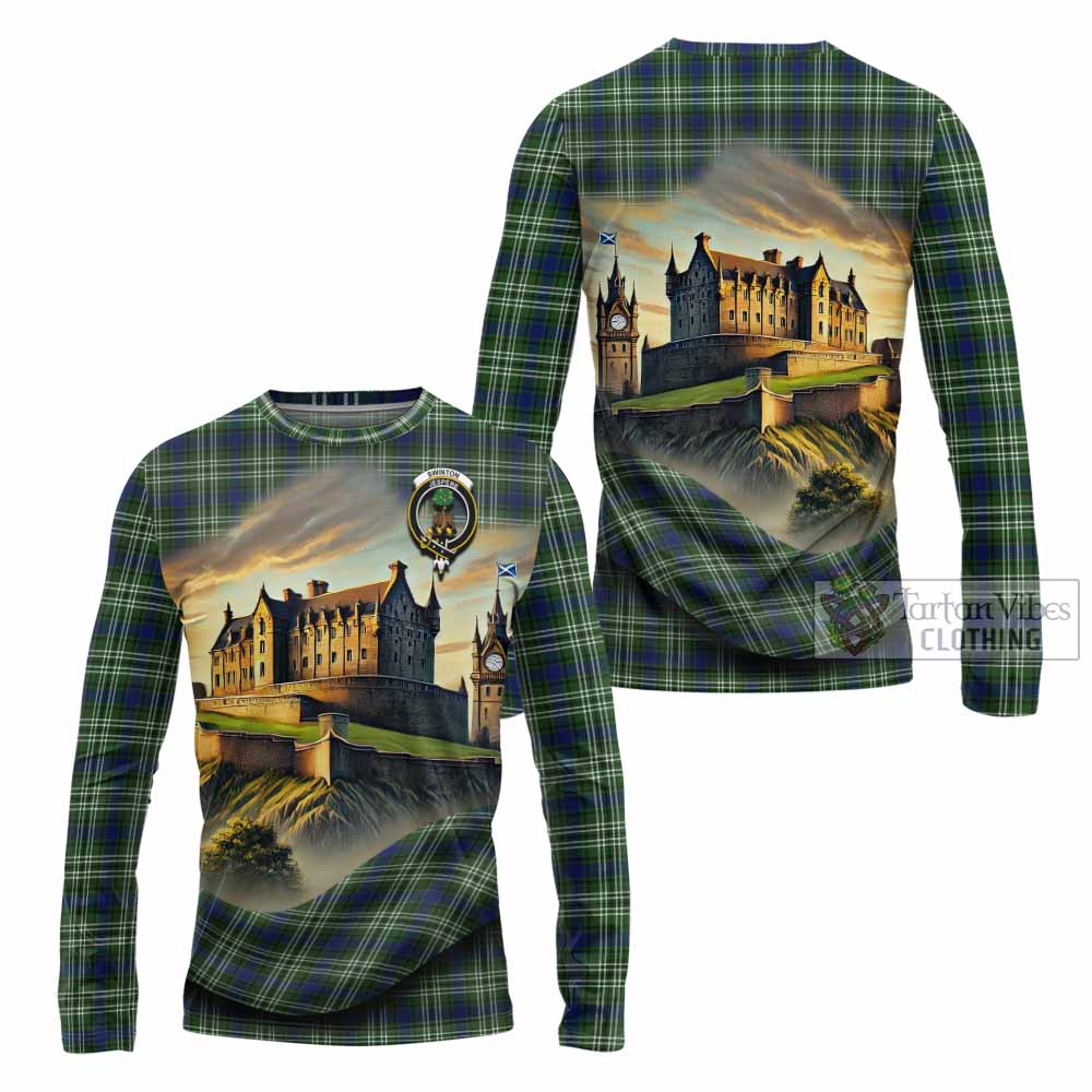 Swinton Tartan Family Crest Long Sleeve T-Shirt with Scottish Ancient Castle Style - Tartan Vibes Clothing