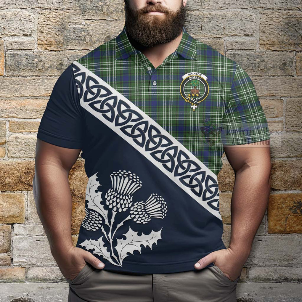 Swinton Tartan Polo Shirt Featuring Thistle and Scotland Map - Tartanvibesclothing Store