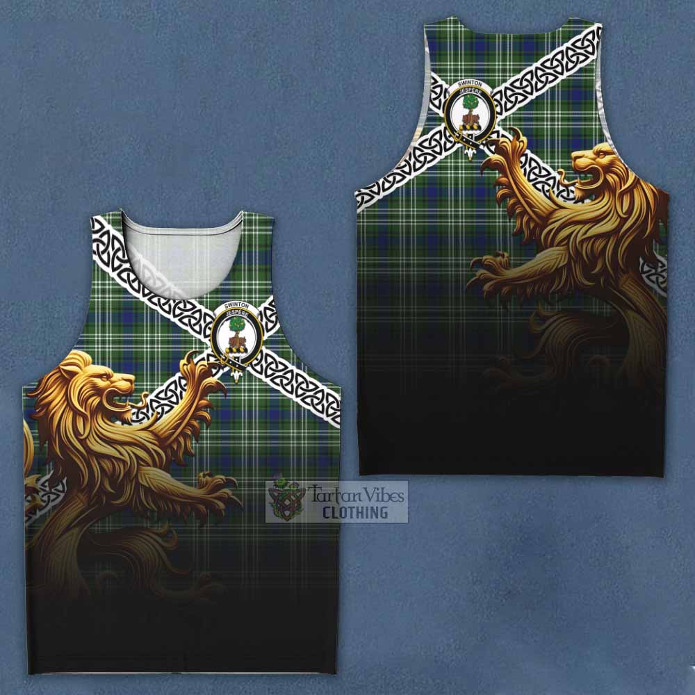 Swinton Crest Tartan Men's Tank Top with Golden Lion Emblem Celtic Style - Tartan Vibes Clothing