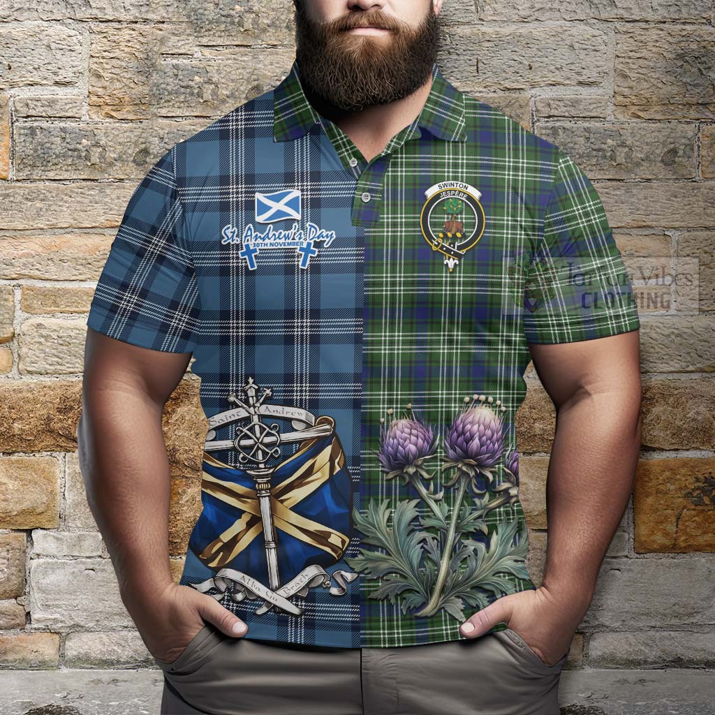 Swinton Tartan Polo Shirt Happy St. Andrew's Day Half Tartan Style - Tartan Vibes Clothing