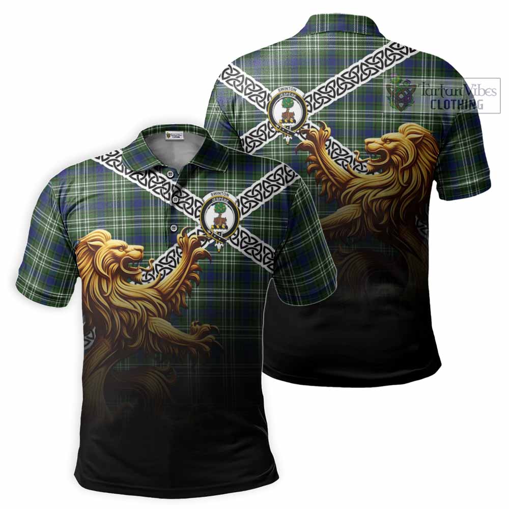 Swinton Crest Tartan Polo Shirt with Golden Lion Emblem Celtic Style - Tartan Vibes Clothing