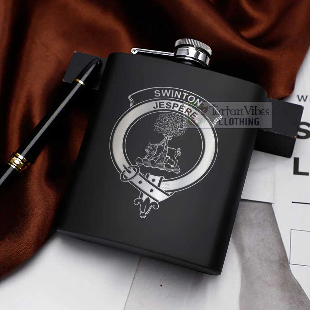 Swinton Crest Hip Flask Set 7oz Black Stainless Steel with A Gift Box - 2D-tartanvibesclothing
