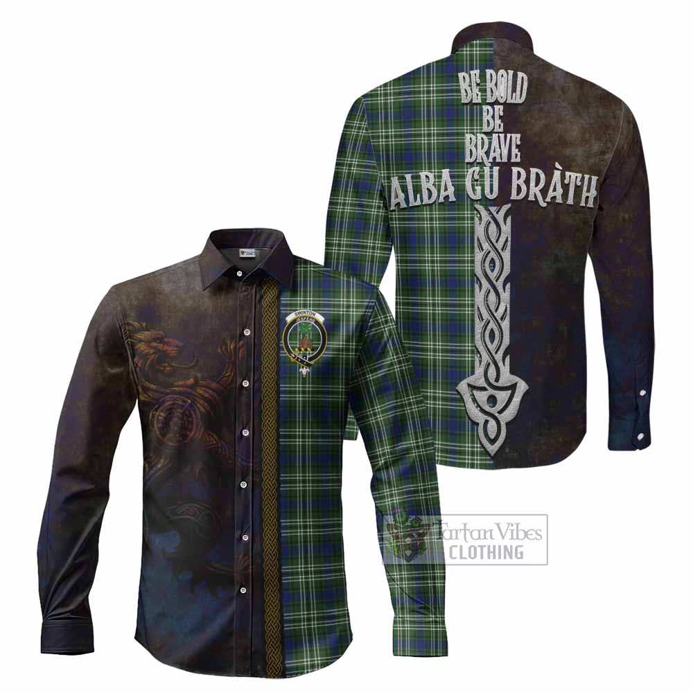 Tartan Vibes Clothing Swinton Tartan Family Crest Long Sleeve Button Shirt Alba Gu Brath Be Brave Lion Ancient Style