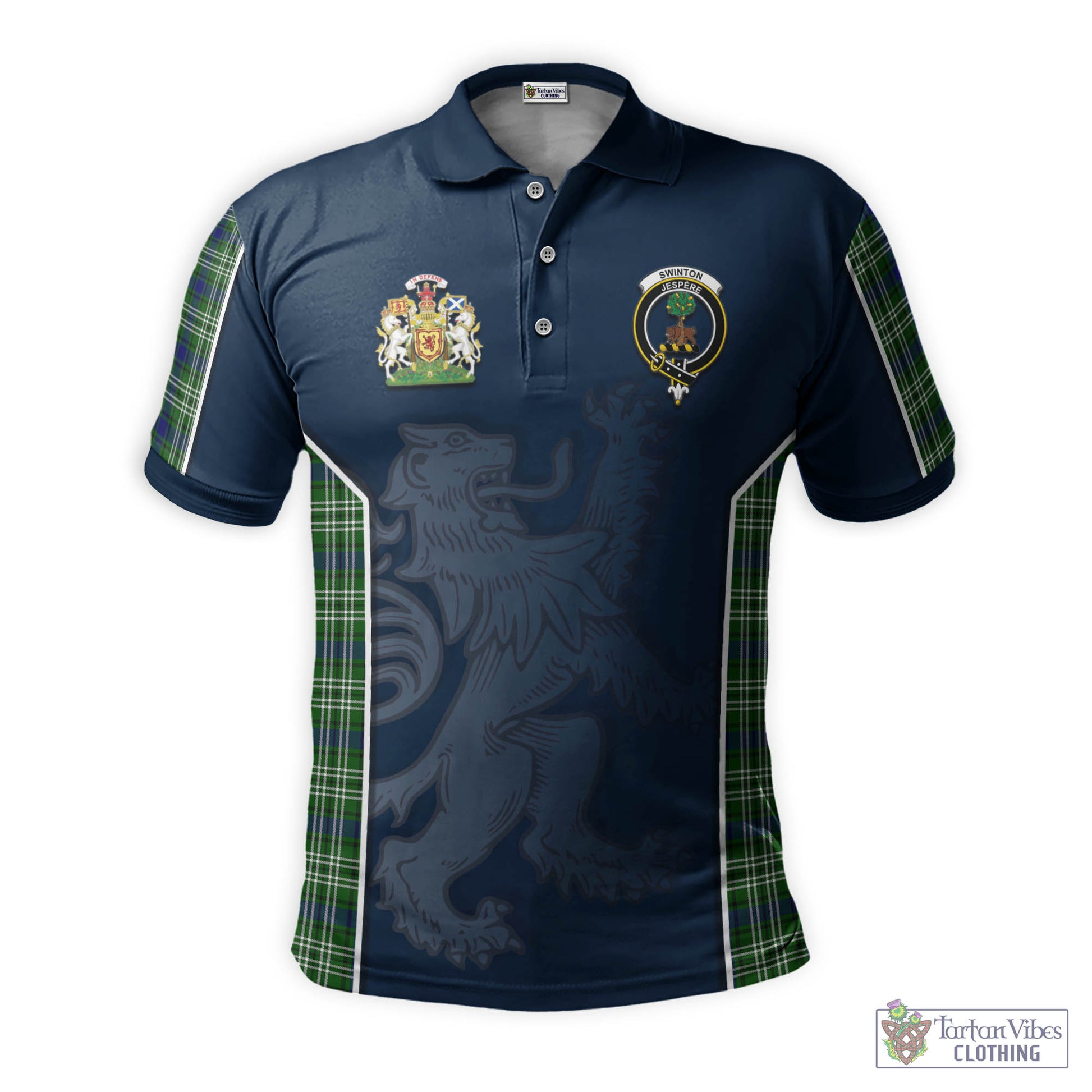 Tartan Vibes Clothing Swinton Tartan Men's Polo Shirt with Family Crest and Lion Rampant Vibes Sport Style