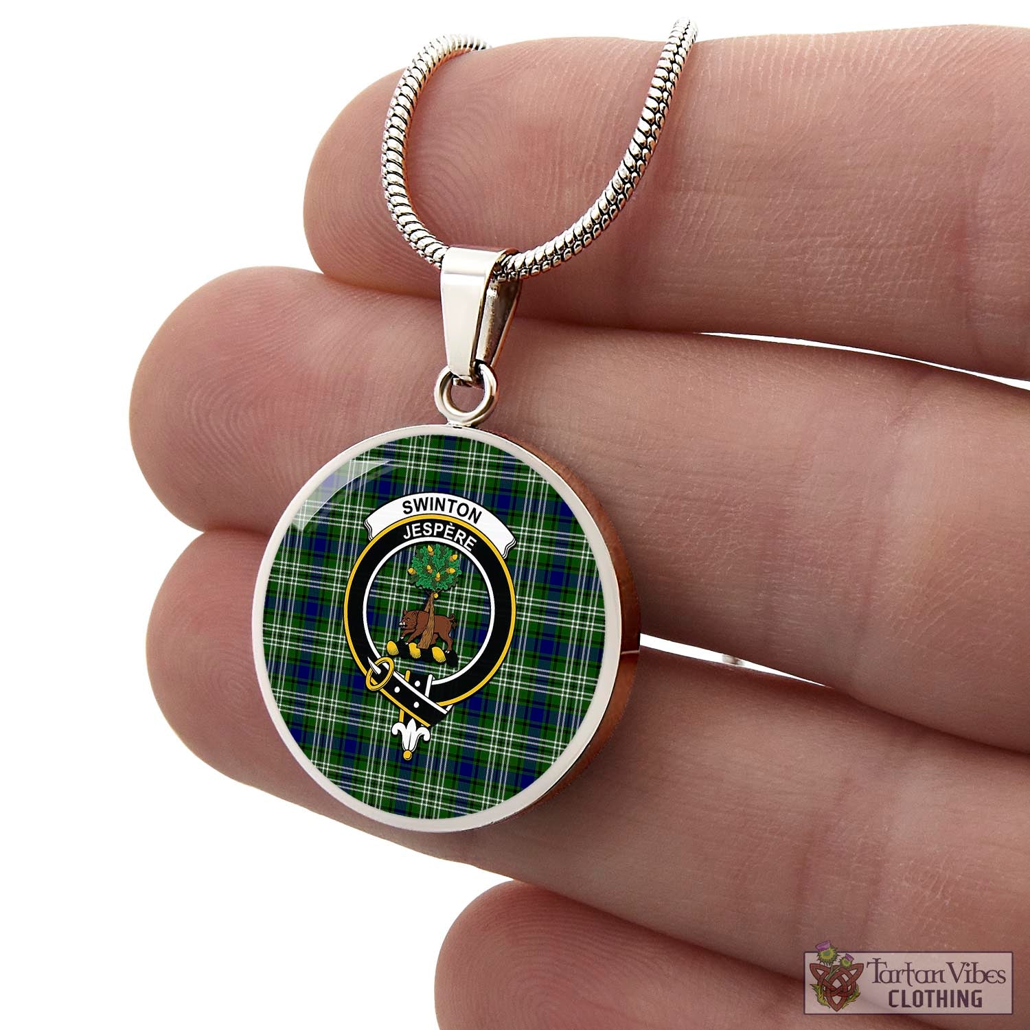 Swinton Tartan Circle Necklace with Family Crest - Tartan Vibes Clothing