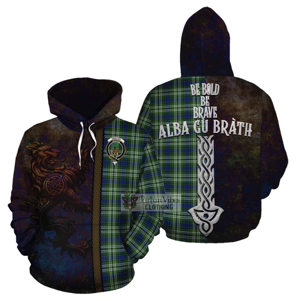 Tartan Vibes Clothing Swinton Tartan Family Crest Cotton Hoodie Alba Gu Brath Be Brave Lion Ancient Style