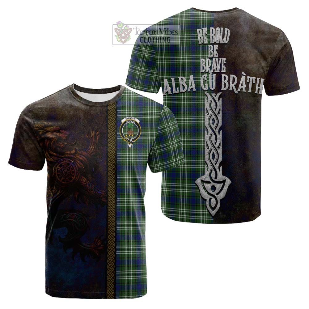 Tartan Vibes Clothing Swinton Tartan Family Crest Cotton T-shirt Alba Gu Brath Be Brave Lion Ancient Style