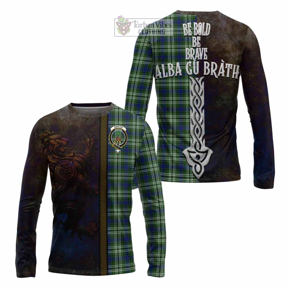 Tartan Vibes Clothing Swinton Tartan Family Crest Long Sleeve T-Shirt Alba Gu Brath Be Brave Lion Ancient Style