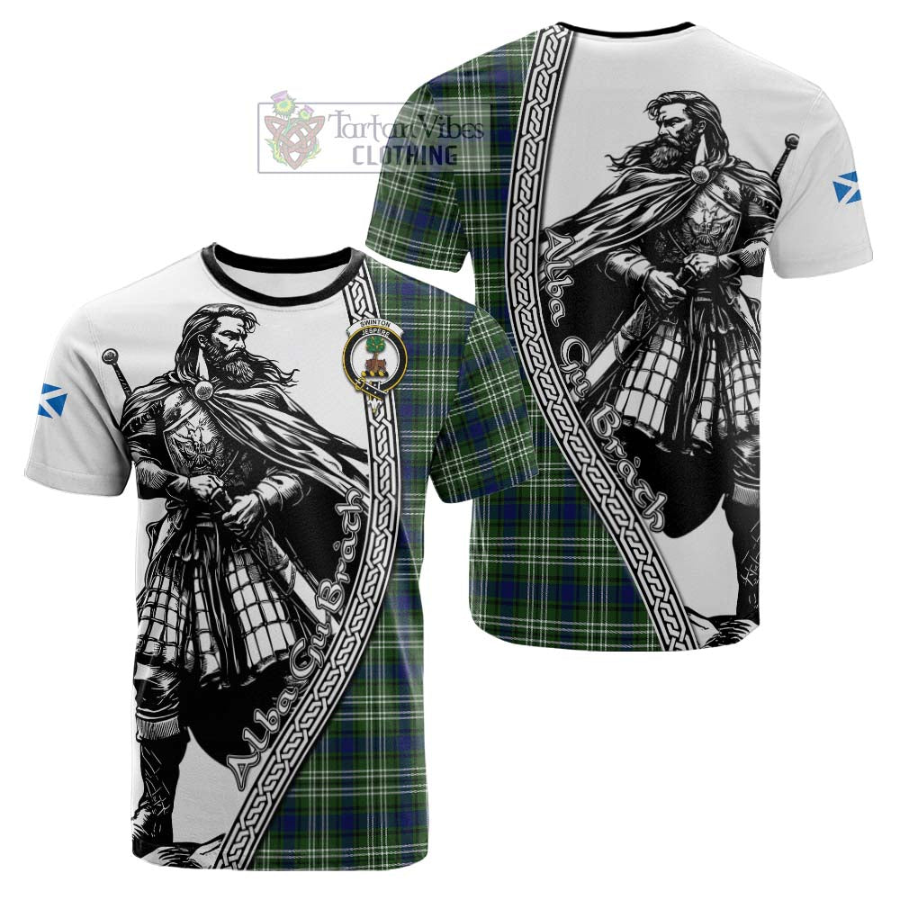 Swinton Tartan Clan Crest Cotton T-shirt with Highlander Warrior Celtic Style - Tartan Vibes Clothing