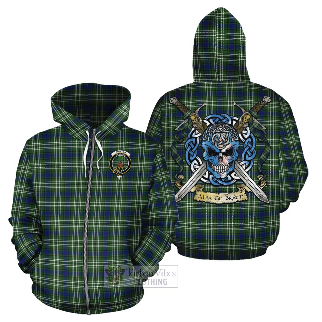 Swinton Tartan Cotton Hoodie with Family Crest Celtic Skull Style - Tartan Vibes Clothing