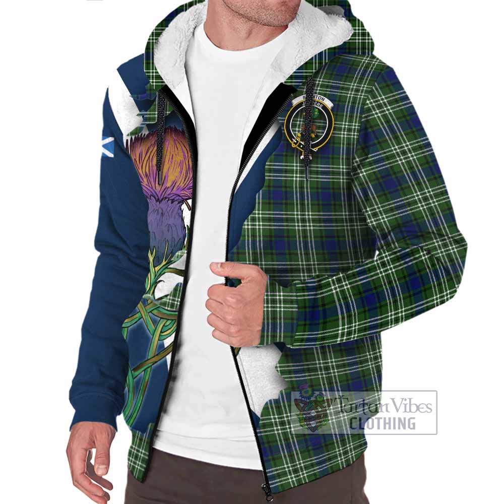Tartan Vibes Clothing Swinton Tartan Family Crest Sherpa Hoodie Scottish Thistle Celtic Inspired