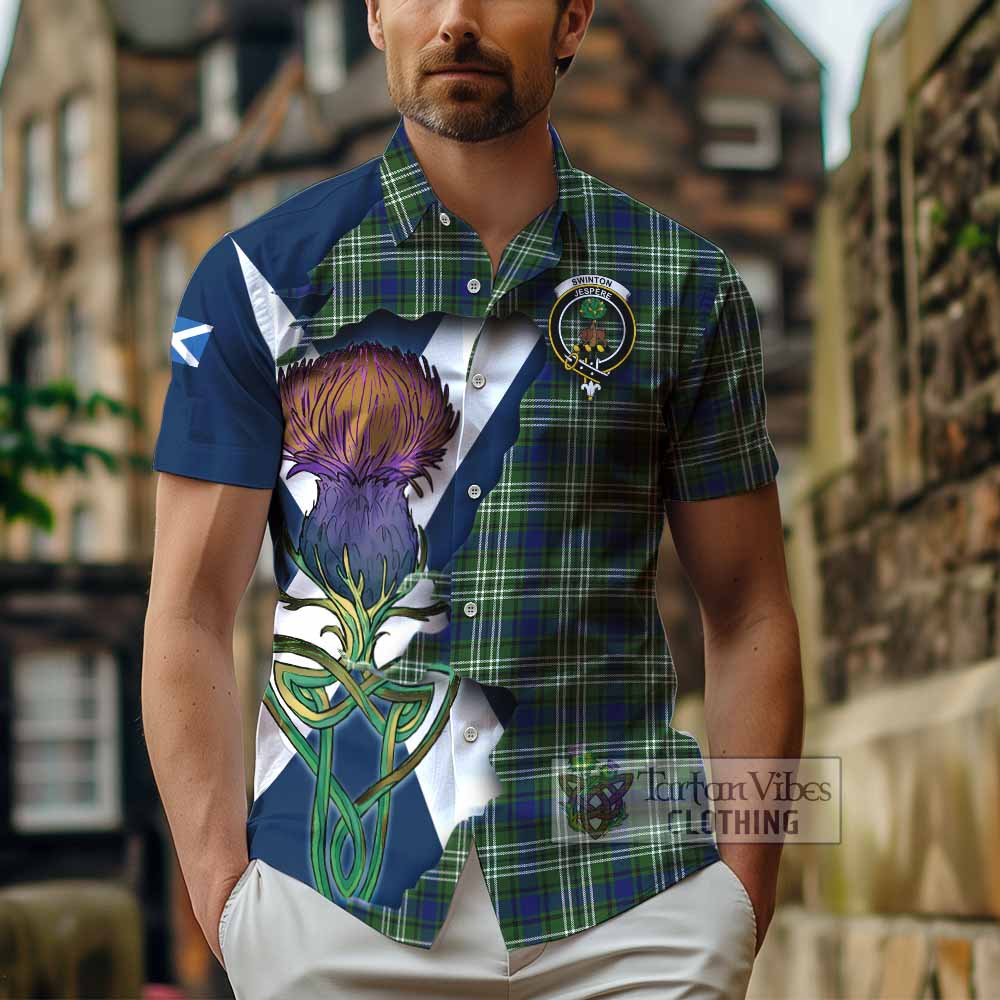 Tartan Vibes Clothing Swinton Tartan Family Crest Short Sleeve Button Shirt Scottish Thistle Celtic Inspired