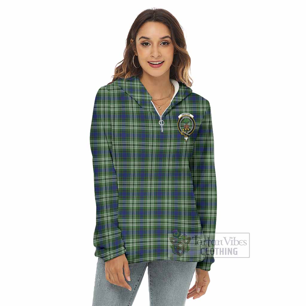 Swinton Tartan Women's Borg Fleece Hoodie with Half Zip with Family Crest - Tartan Vibes Clothing