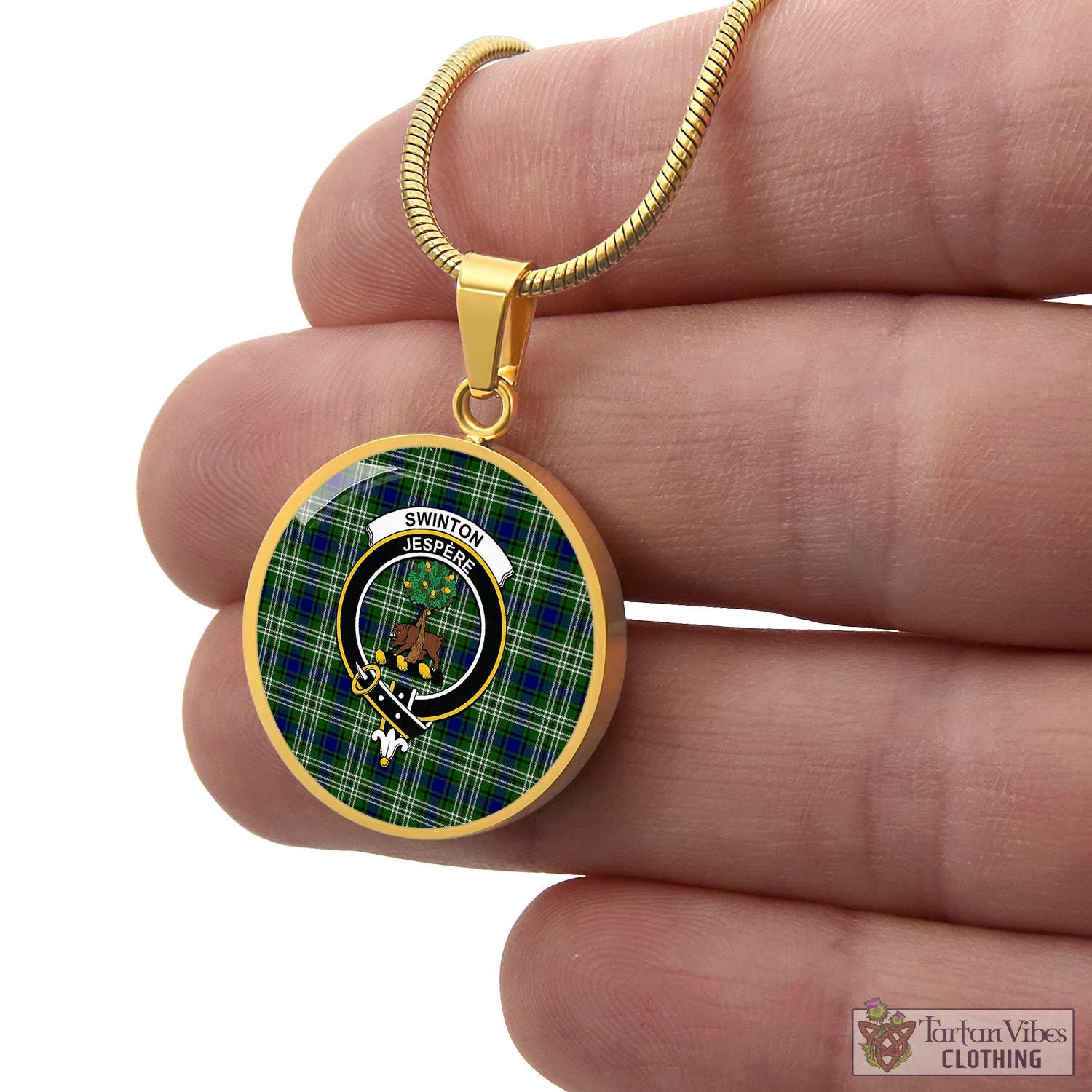 Swinton Tartan Circle Necklace with Family Crest - Tartan Vibes Clothing