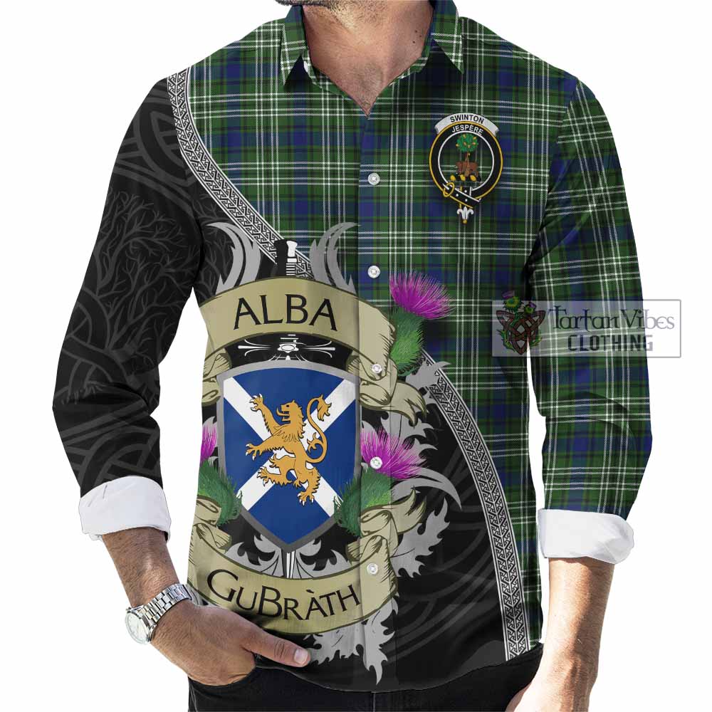 Swinton Tartan Family Crest Long Sleeve Button Shirt Lion Rampant Royal Thistle Shield Celtic Inspired - Tartan Vibes Clothing