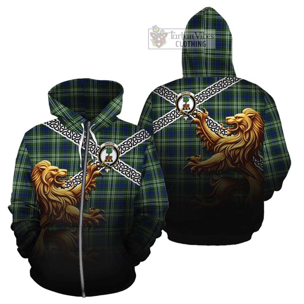 Swinton Crest Tartan Cotton Hoodie with Golden Lion Emblem Celtic Style Zip Hoodie - Tartan Vibes Clothing
