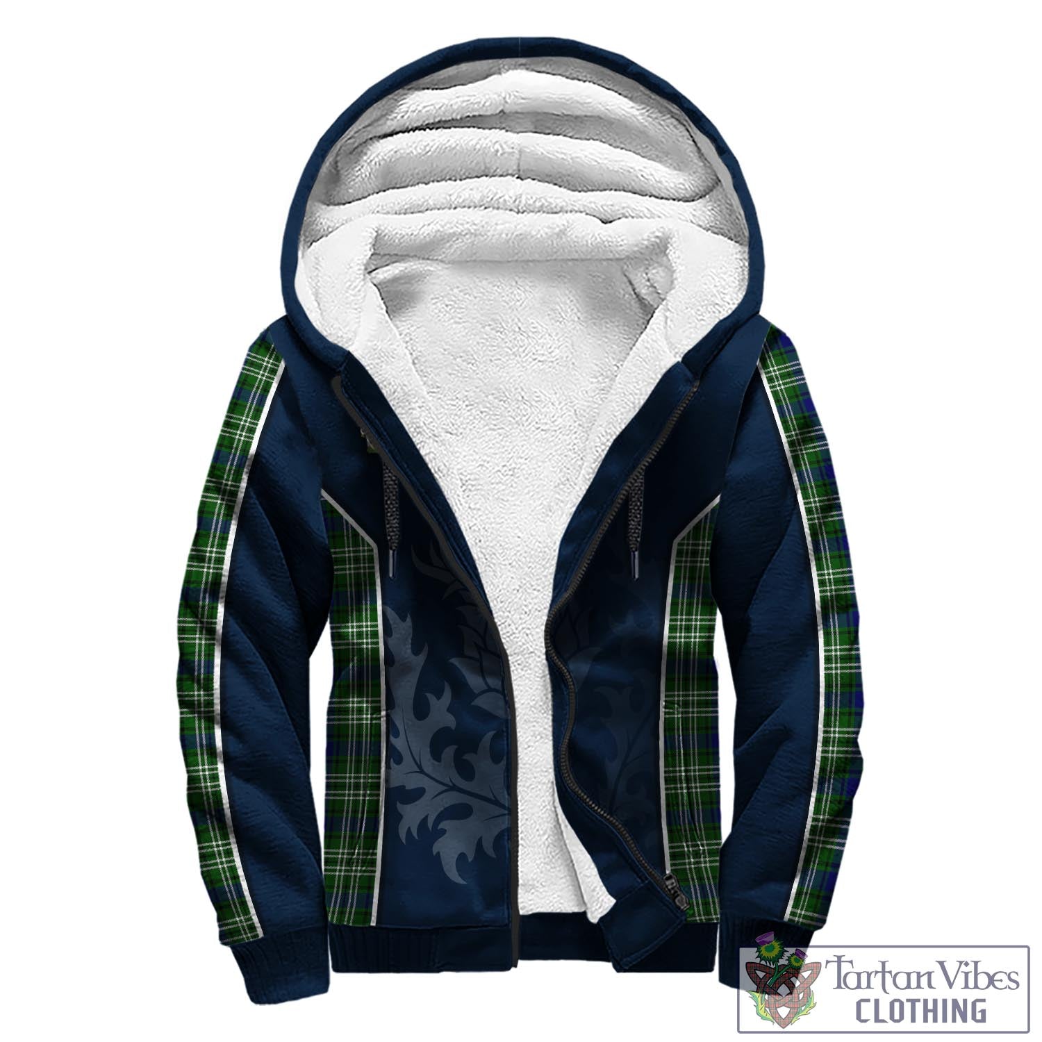 Tartan Vibes Clothing Swinton Tartan Sherpa Hoodie with Family Crest and Scottish Thistle Vibes Sport Style