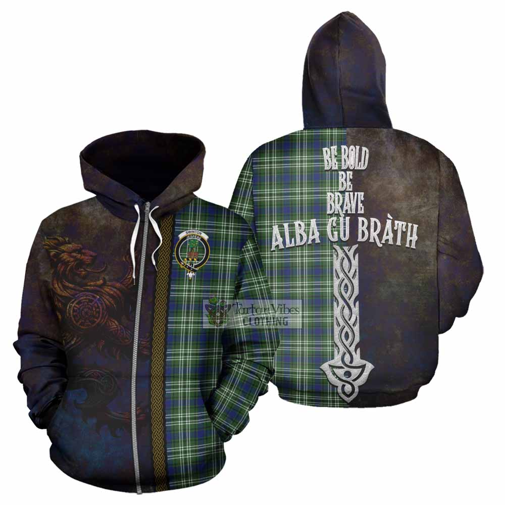 Tartan Vibes Clothing Swinton Tartan Family Crest Hoodie Alba Gu Brath Be Brave Lion Ancient Style