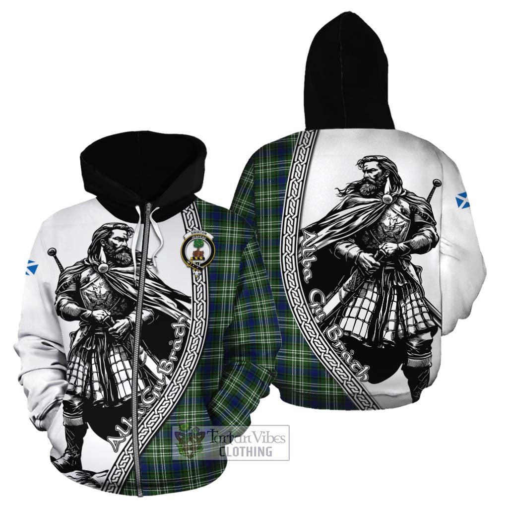 Swinton Tartan Clan Crest Cotton Hoodie with Highlander Warrior Celtic Style - Tartan Vibes Clothing