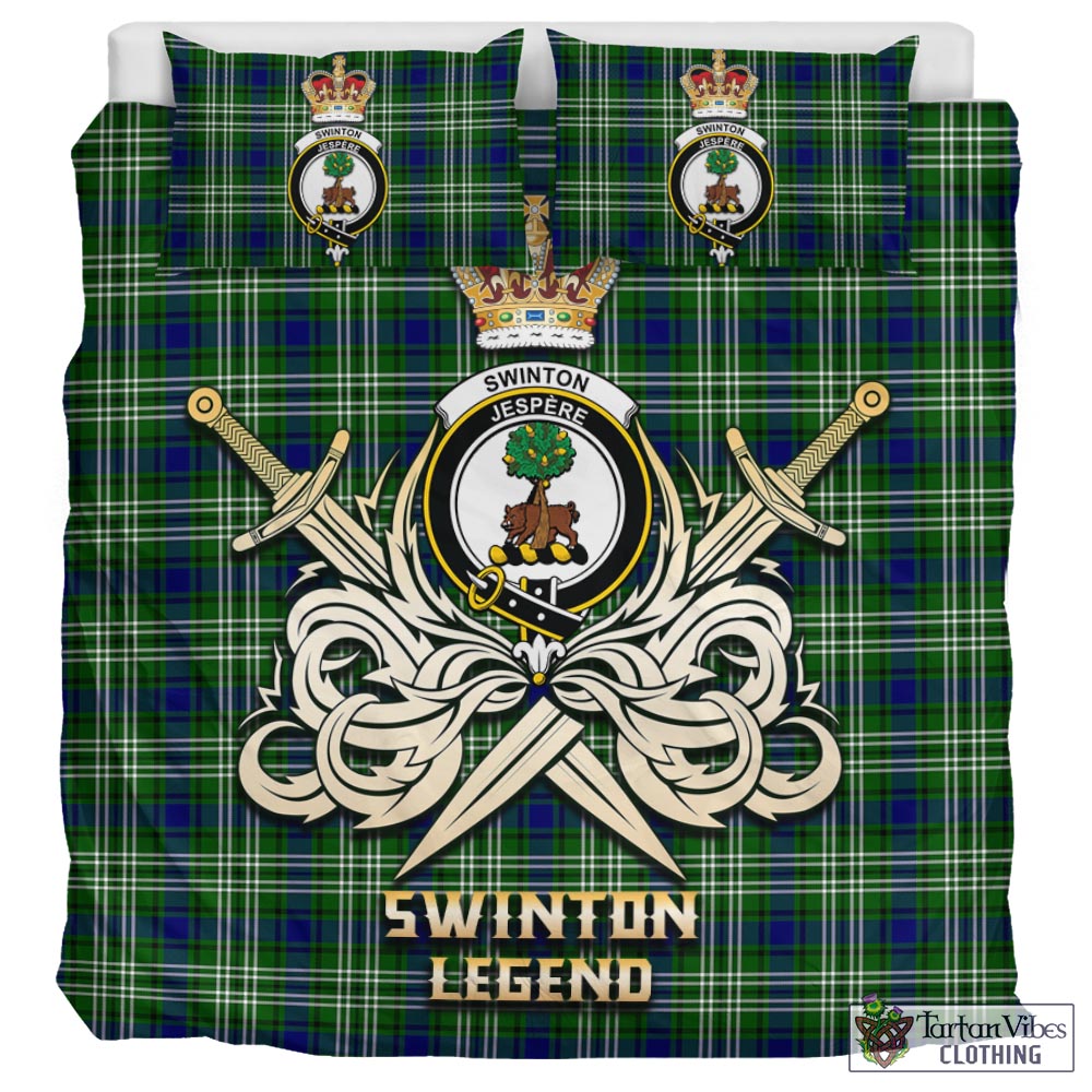 Tartan Vibes Clothing Swinton Tartan Bedding Set with Clan Crest and the Golden Sword of Courageous Legacy