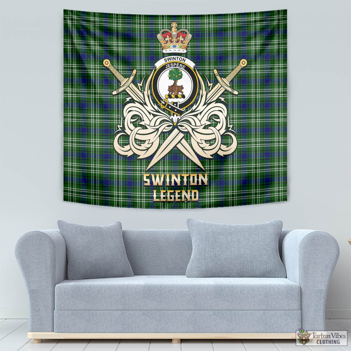 Tartan Vibes Clothing Swinton Tartan Tapestry with Clan Crest and the Golden Sword of Courageous Legacy