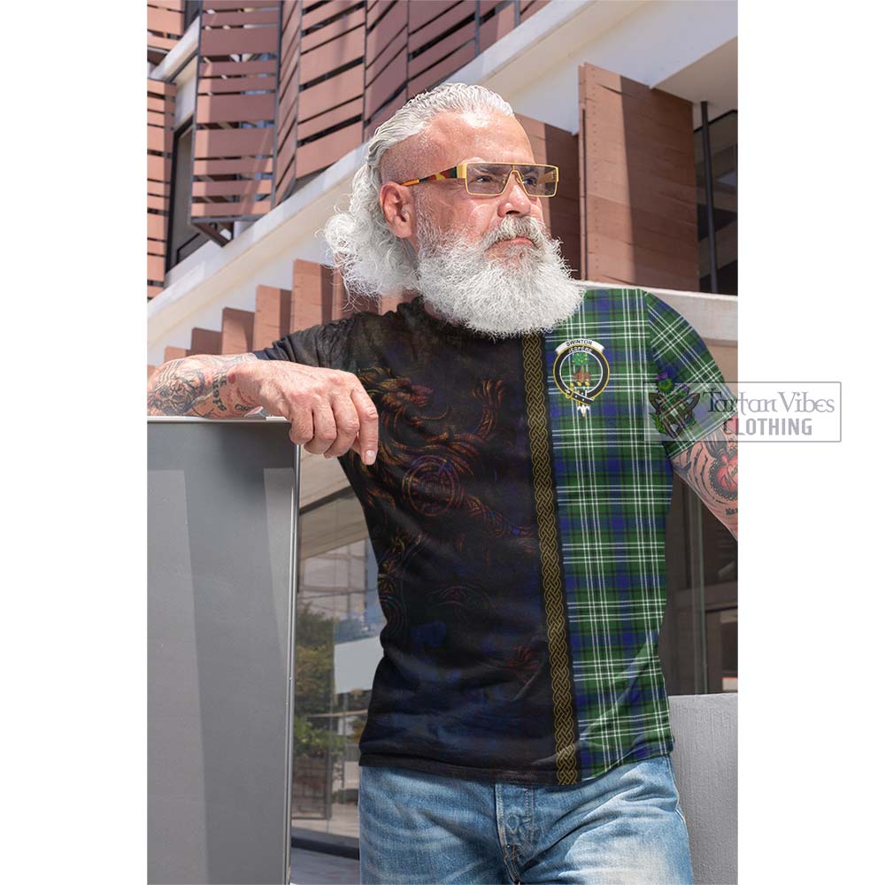 Tartan Vibes Clothing Swinton Tartan Family Crest Cotton T-shirt Alba Gu Brath Be Brave Lion Ancient Style