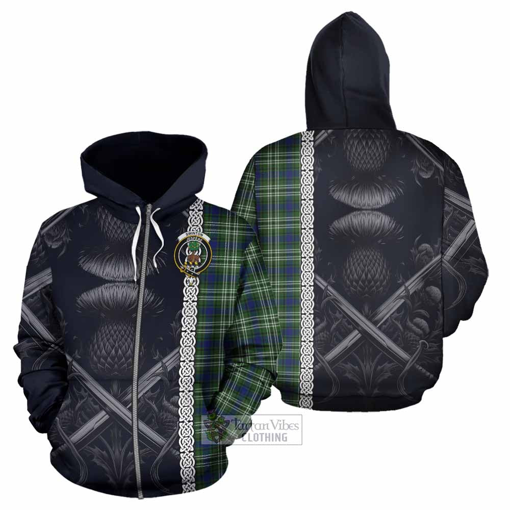 Swinton Tartan Hoodie with Family Crest Cross Sword Thistle Celtic Vibes Zip Hoodie - Tartan Vibes Clothing