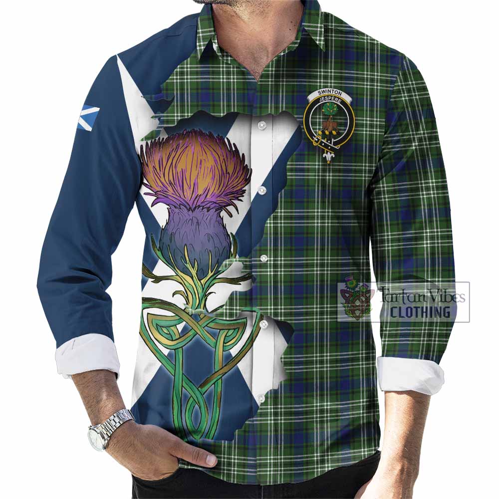 Tartan Vibes Clothing Swinton Tartan Family Crest Long Sleeve Button Shirt Scottish Thistle Celtic Inspired