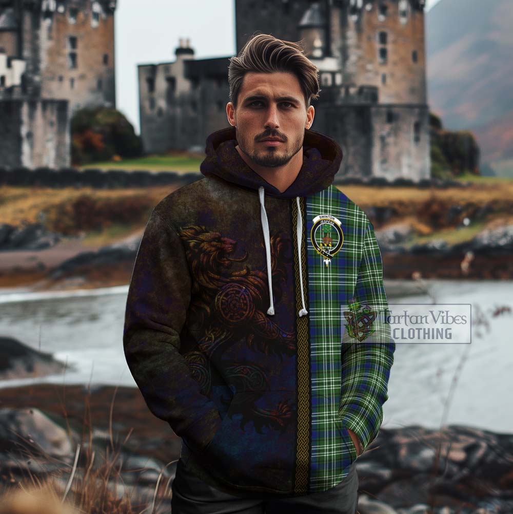 Tartan Vibes Clothing Swinton Tartan Family Crest Cotton Hoodie Alba Gu Brath Be Brave Lion Ancient Style