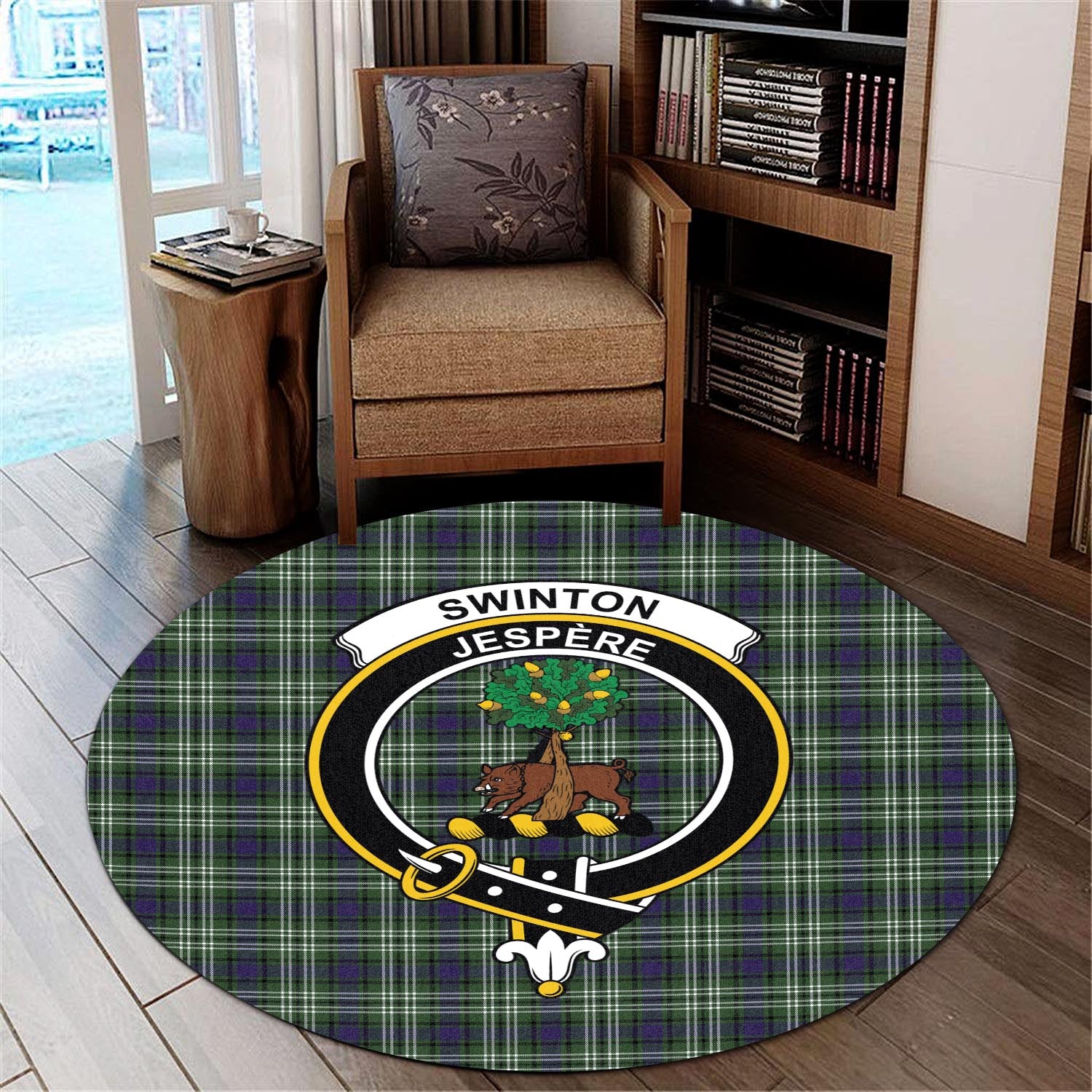 Swinton Tartan Round Rug with Family Crest - Tartan Vibes Clothing